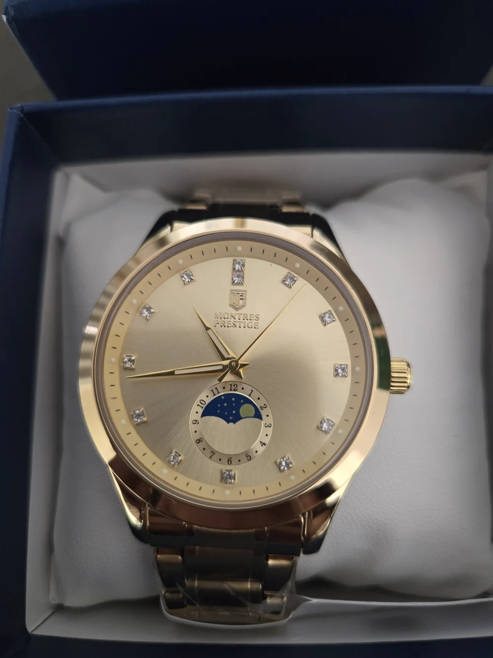 Invicta Collab Montres Prestige Gold Tone Moonphase with Crystal Markers